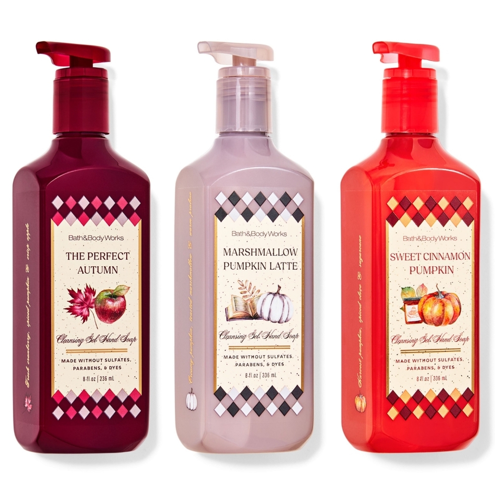 Bath and Body Works Fall Traditions Scents Cleansing Gel Hand Soap Set of 3 NEW